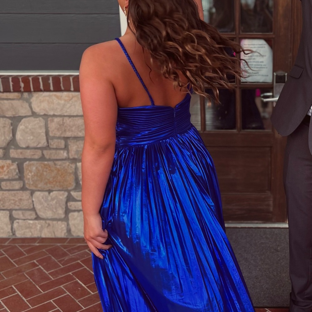 Metallic Blue Prom Dress